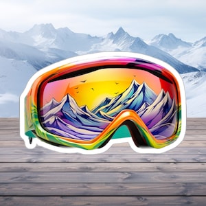 Colorful Mountain Ski Goggles Sticker - Compact Vinyl Decal for Laptop, Kindle, Hydroflask - Perfect for Skiiers and Snowboarders