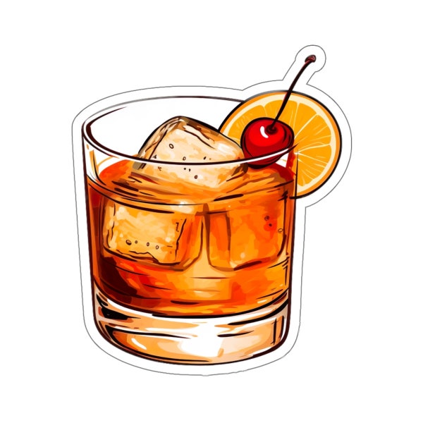 Whiskey Old Fashioned Sticker - Compact Vinyl Decal for Laptop, Tablet, Water Bottle - Whiskey Lovers, Whiskey Sticker, Cocktail Sticker