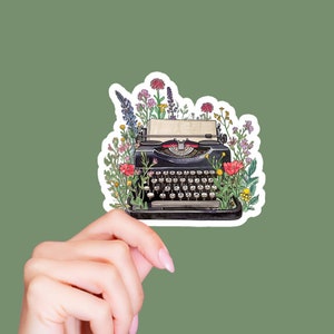 Floral Typewriter Sticker Vinyl Decal for Laptop Sticker Kindle Stickers Hydroflask Flower Sticker Gift Idea for Writer Cute Vintage Sticker