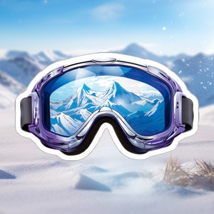 Purple and Blue Ski Goggles Sticker - Compact Vinyl Decal for Laptop, Kindle, Hydroflask - Perfect for Skiiers and Snowboarders