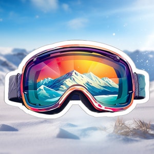 Mountain Sunrise Ski Goggles Sticker - Compact Vinyl Decal for Laptop, Kindle, Hydroflask - Perfect for Skiiers and Snowboarders