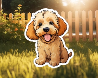 Cute Golden Doodle Puppy Sticker - Compact Vinyl Decal for Laptop, Kindle, Hydroflask - Perfect for Dog, Golden Doodle,  Puppy Lovers