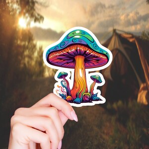 Psychadelic Mushrooms Sticker - Compact Vinyl Decal for Laptop, Kindle, Hydroflask