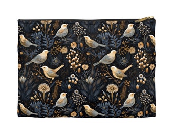 Birds and Floral Accessory Pouch | Cosmetics Pouch or Pencil Pouch | Bird and Floral pencil bag | Zipper Pouch