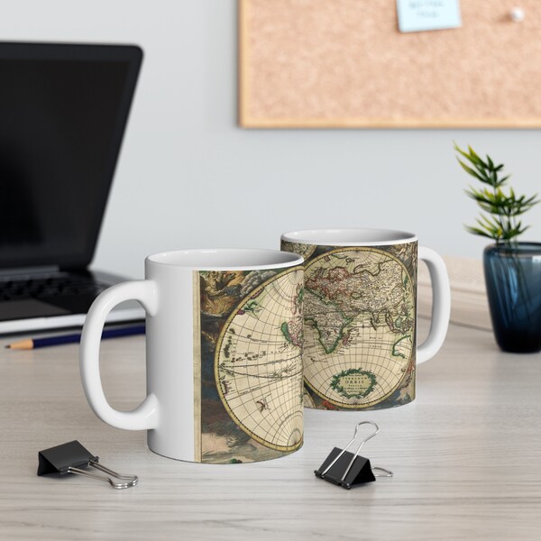 Antique world map ceramic mug | Real 1689 world map mug | Perfect Gift for art amateur | Classy mug for home or the office | Gift for Dad