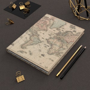 Hardcover Vintage World Map  8.07" x 5.71" Notebook: Antique Charm | Perfect for Travel Notes, Journaling, or Gift