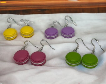 Macaroon Dangle Earrings: Pick a colour,  Hypoallergenic, Gift Box Option