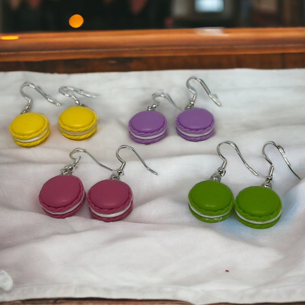 Macaroon Dangle Earrings. Pick from Pink, Purple, Green or Yellow. Lovely quirky earrings. Hypoallergenic.