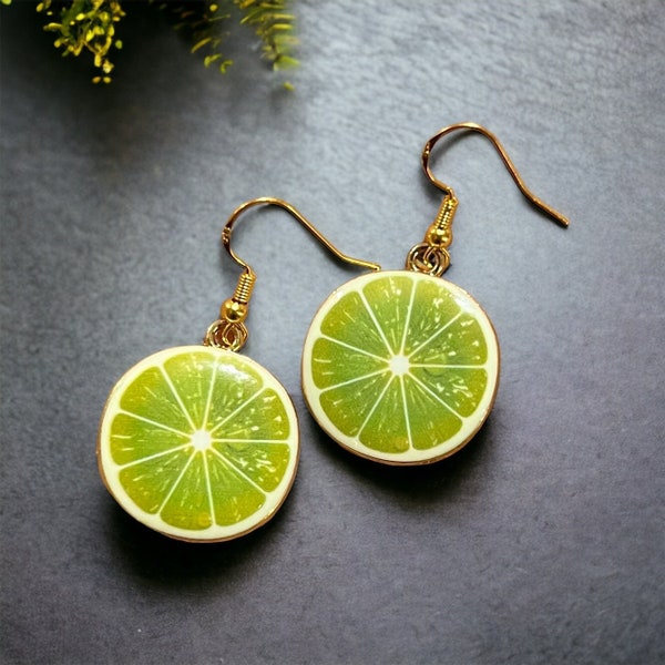 Handmade Lime Earrings. Summer fruit and unique. Fun and quirky. Gift for her. Hypoallergenic.