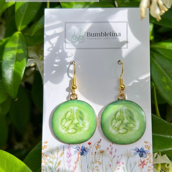 Cucumber Earrings - Summer Fruits - Dangle Style. Hypoallergenic Earrings. Fun Summer Look.