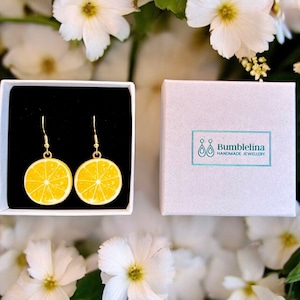 Lemon Dangle Earrings. Summer Fruit Earring. Holiday, Gifts for her, anniversary & birthday. Option to add Lemon necklace and bracelet.