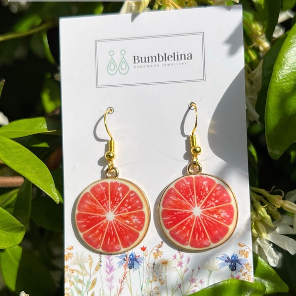 Grapefruit Earrings - Summer Fruit Earring - Dangle Style - Gift for her, anniversary or birthday. Hypoallergenic.