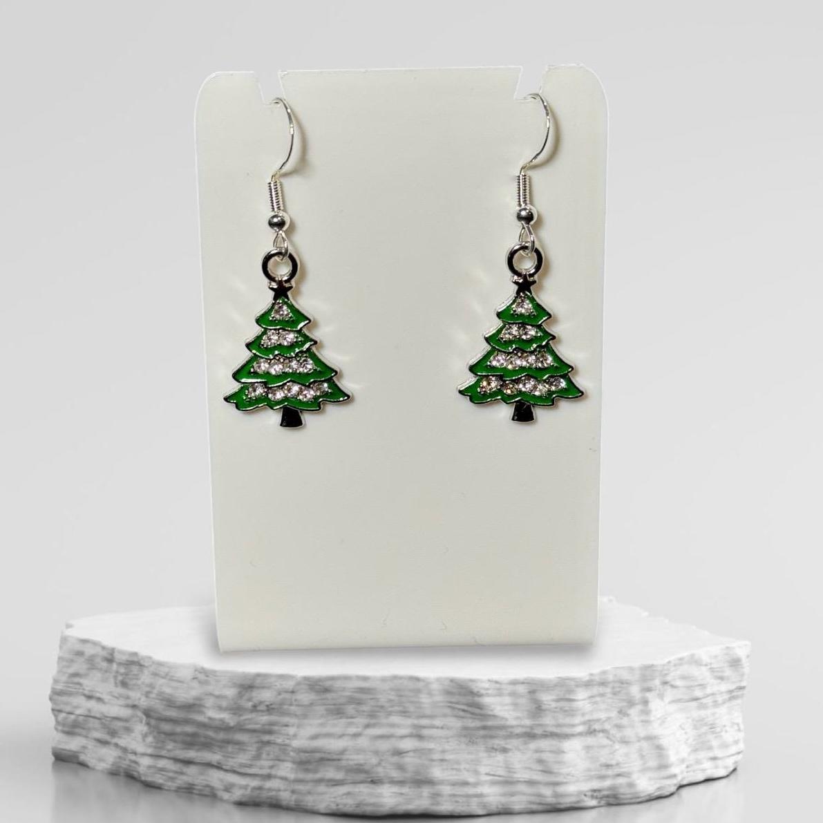 Dainty Christmas Tree Earrings For Women - Colorful Crystal Drop Earrings With Star, Bell & Bow - View #7