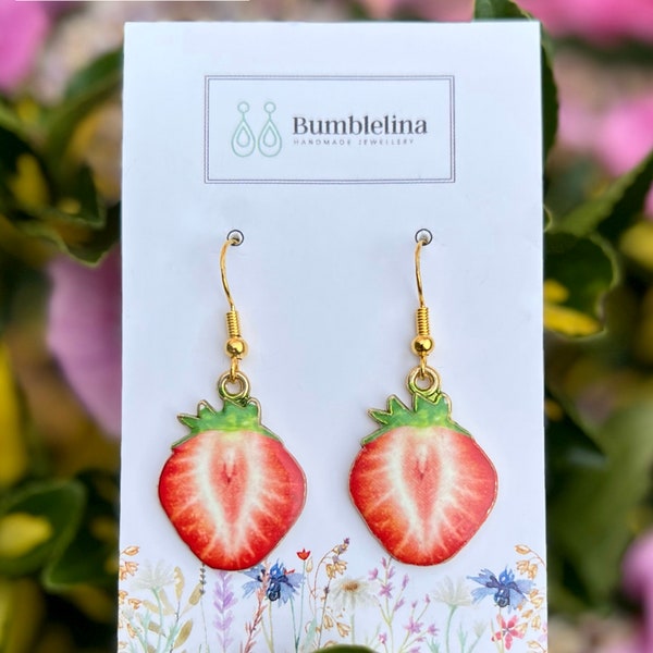 Handmade Strawberry Earrings - Summer Dangle Style. Lovely Fruity earrings. Hypoallergenic.