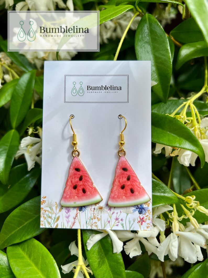 Handmade Watermelon Earrings. Summer Fruit and Unique. Fun and quirky. Hypoallergenic. Upgrade to a set with bracelet, necklace or keyring. image 2