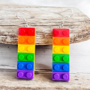 Rainbow Brick Earrings | Colorful Block Jewellery | Hypoallergenic and Statement Earrings For Pride