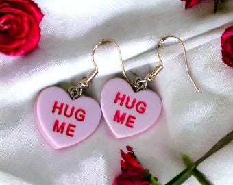 Love Heart Hug Me Dangle Earrings. Fun and Quirky. Hypoallergenic Earrings.