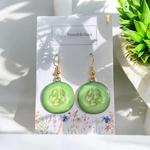 Cucumber Earrings - Summer Fruits - Dangle Style. Hypoallergenic Earrings. Fun Summer Look. Option to add gift box.