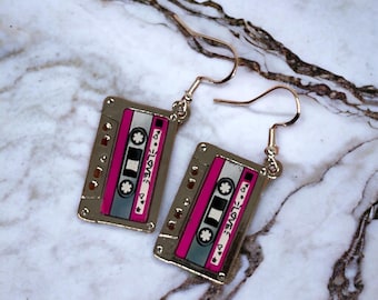 Cassette Tape Earrings – Retro 80s 90s Jewellery, Hypoallergenic, Gift Box Option