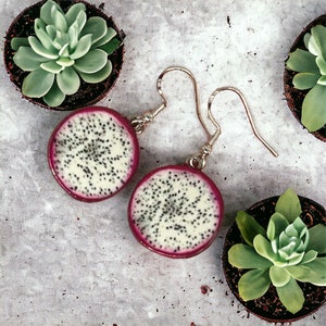 Dragon Fruit Earrings – Handmade Summer Jewellery, Fun & Quirky, Hypoallergenic, Gift Box Option