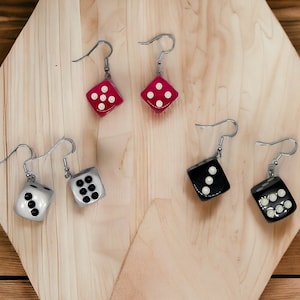 Dice Dangle Earrings – Fun Casino-Inspired Jewellery, Hypoallergenic, Gift Box Option