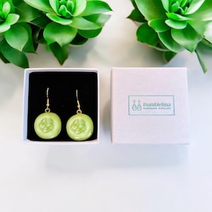 Cucumber Earrings – Handmade Summer Fruit Dangle Jewellery, Hypoallergenic, Gift Box Option