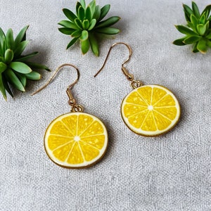 Lemon Dangle Earrings. Summer Fruit Earring. Beach - Gifts for her, anniversary & birthday. Option to add Lemon necklace.