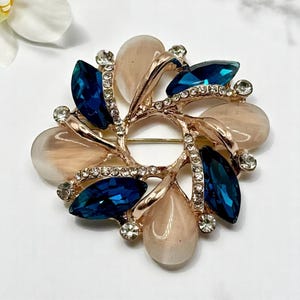 Blue Sparkly Flower Brooch – Crystal Floral Pin, Vintage Style Jewellery, Gift Box Option