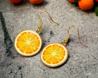 Orange Slice Earrings Handmade. Dangle Drop, Summer Fruits, Quirky style and lovely gift for her