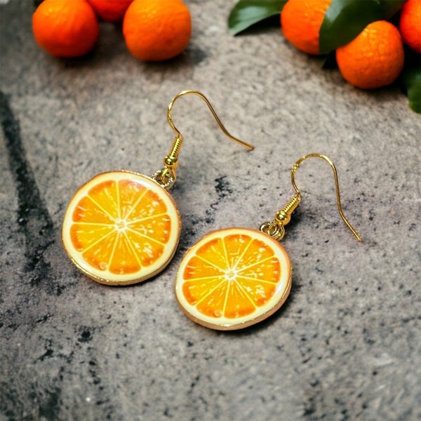 Orange Slice Earrings Handmade. Dangle Drop, Summer Fruits, Quirky style and lovely gift for her