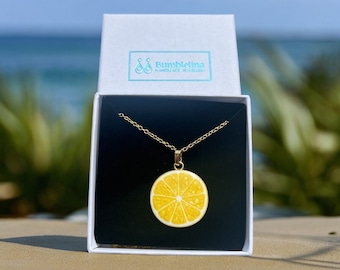 Lemon Charm Necklace – Fun Fruit Jewellery, Hypoallergenic, Gift Box Option