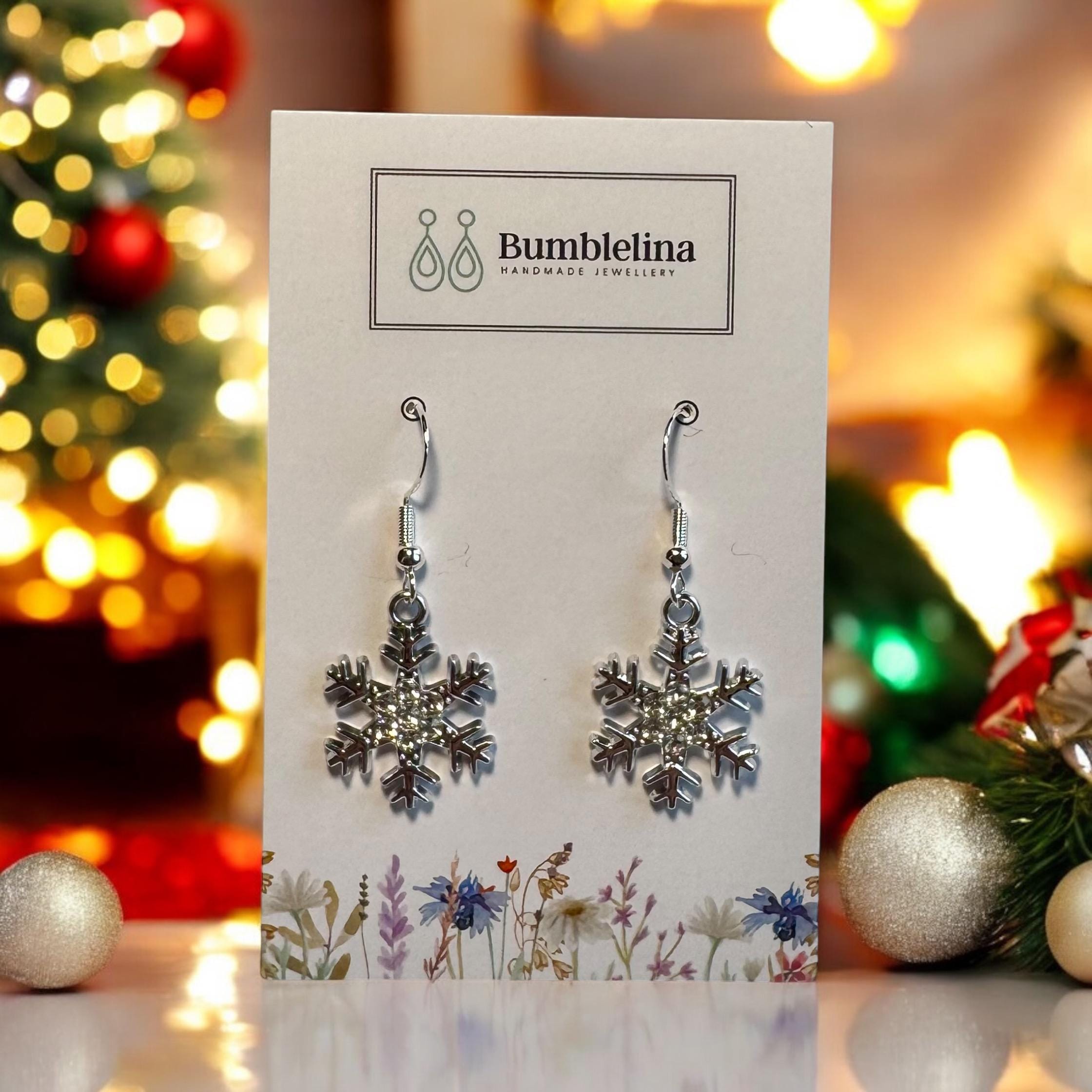 Orecchini a forma di fiocco di neve in argento sterling, gioielli