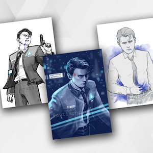 Connor 3 postcards SET, Android RK800 A6 art prints, Detroit Become Human fanart