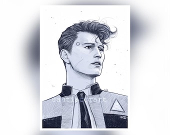 Connor Android RK800 art print Detroit Become Human, dbh fanart