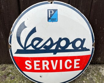 Vintage Vespa Service Emaille Schild aus Porzellan 30 cm