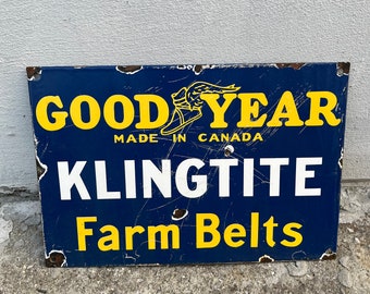 Vintage Goodyear Klingtite Farm Belts Enamel Porcelain Sign 30/20 cm