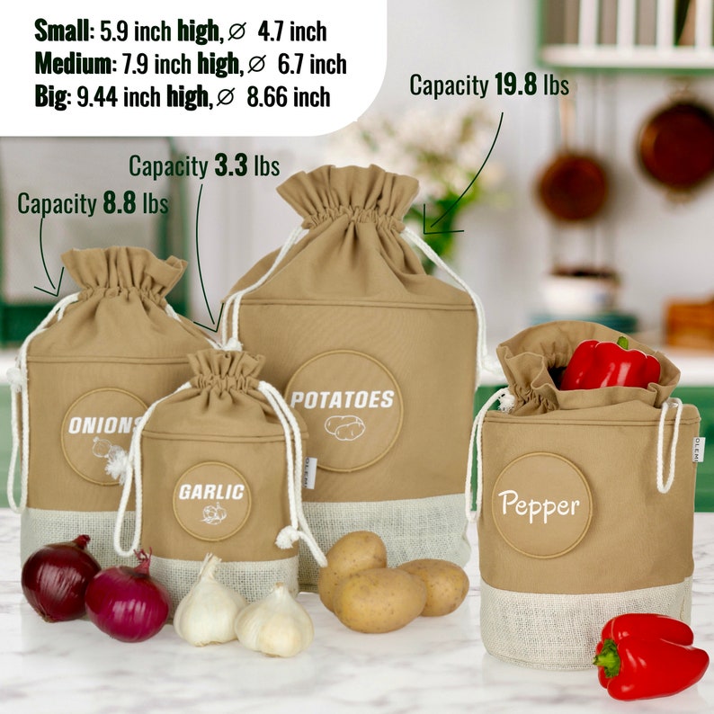 OLEMI Potato Onion Garlic Storage Bags, Vegetable Cotton Kitchen