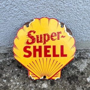 Vintage Old Shell Emaille Porzellan Schild Plaque Retro Werbung Wanddekor 15 x 15 cm