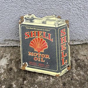Vintage Old Shell Motor Oil Enamel Porcelain Sign Plaque Retro Advertising Wall Decor 15.5x19.5 cm