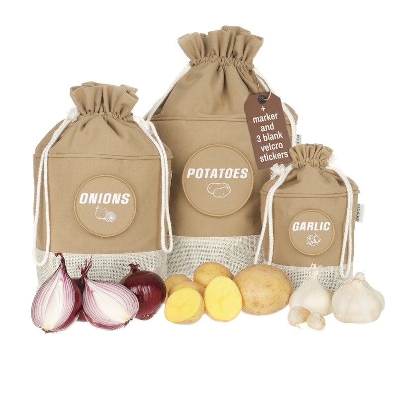 OLEMI Potato Onion Garlic Storage Bags, Vegetable Cotton Kitchen