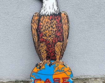Plaque vintage Old Case en porcelaine émaillée avec aigle, décoration murale publicitaire rétro, grande, grande, 76 cm