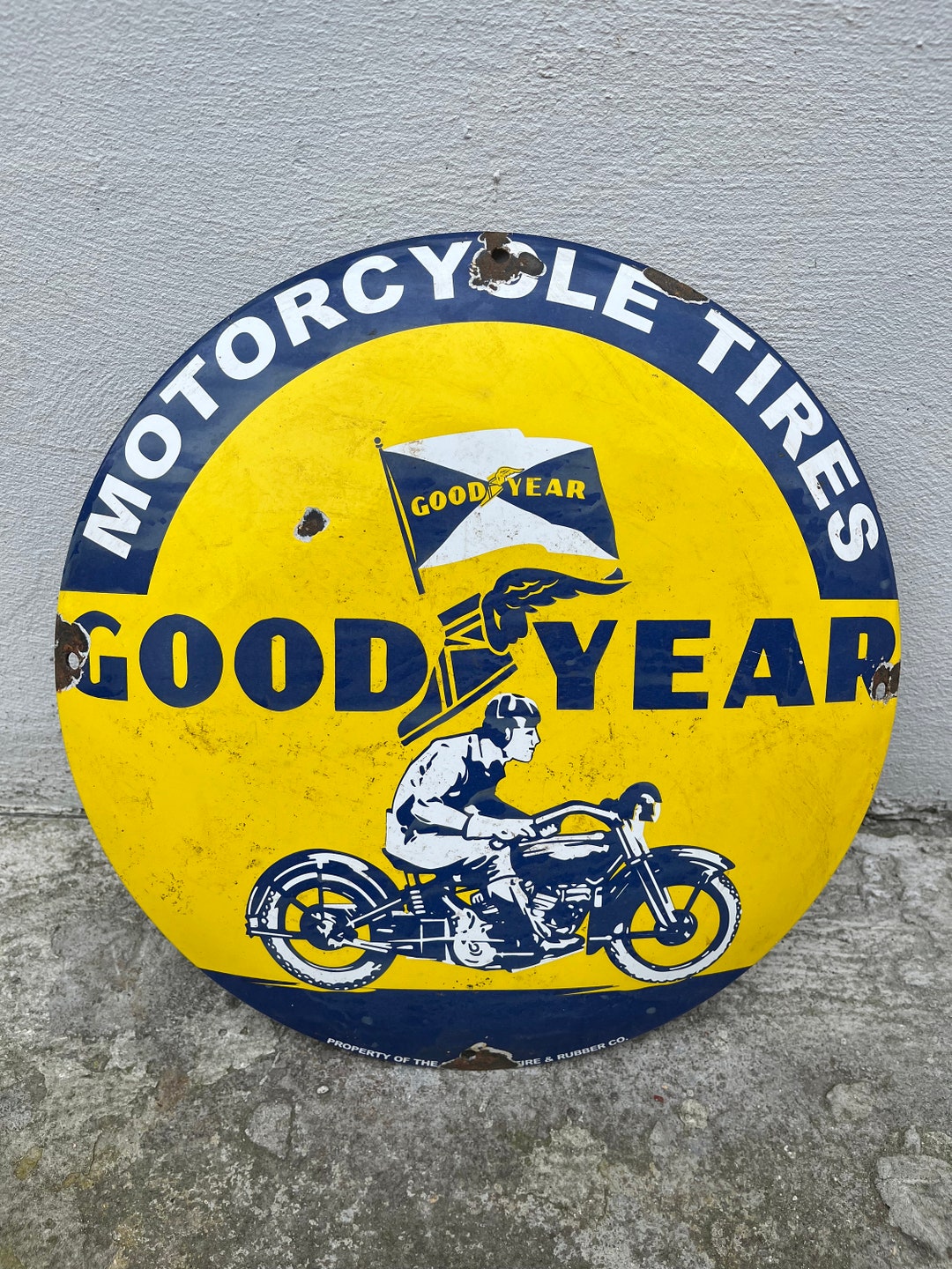 Vintage Goodyear Motorcycle Tires Enamel Porcelain Sign 30 Cm Etsy
