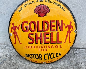 Vintage Golden Shell Enamel Porcelain Sign 30 cm