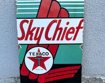 Vintage Old Texaco Gasoline Chief Emaille Porzellan Schild Retro Werbung Wanddekor 46x30,5 cm