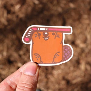 Little Beaver Holdin Hockey Stick Sticker, Canadian Meme Sticker, Canada Proud Decal, Canadian Animals Laptop Stickers, Hockey Stickers.