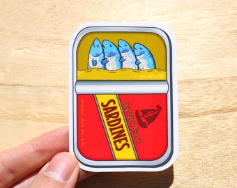 Sticker gezellige stijl sardines, blikje sardines, sticker vis in blik cadeau, grappige stickers vinyl laptop waterfles notebook kindle sticker.