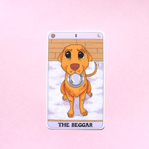 Sticker tarot chien mendiant, sticker amoureux des chiens mignon, journal de tarot, sticker meme drôle, stickers ordinateur portable, sticker Kindle, sticker liseuse.