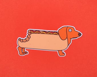 Hotdog Dachshund Sticker, Side-Eye Weenie, Funny Dog Sticker, Sausage Dog, Cute Animal Decal, Kindle Sticker, Laptop Sticker, Vinyl Sticker.