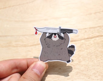 Raccoon Loves Knives Sticker, Raccoon Meme, Stabby, Raccoon Meme Sticker, Trash Panda, Laptop Stickers, Vinyl Stickers, e-reader Sticker.