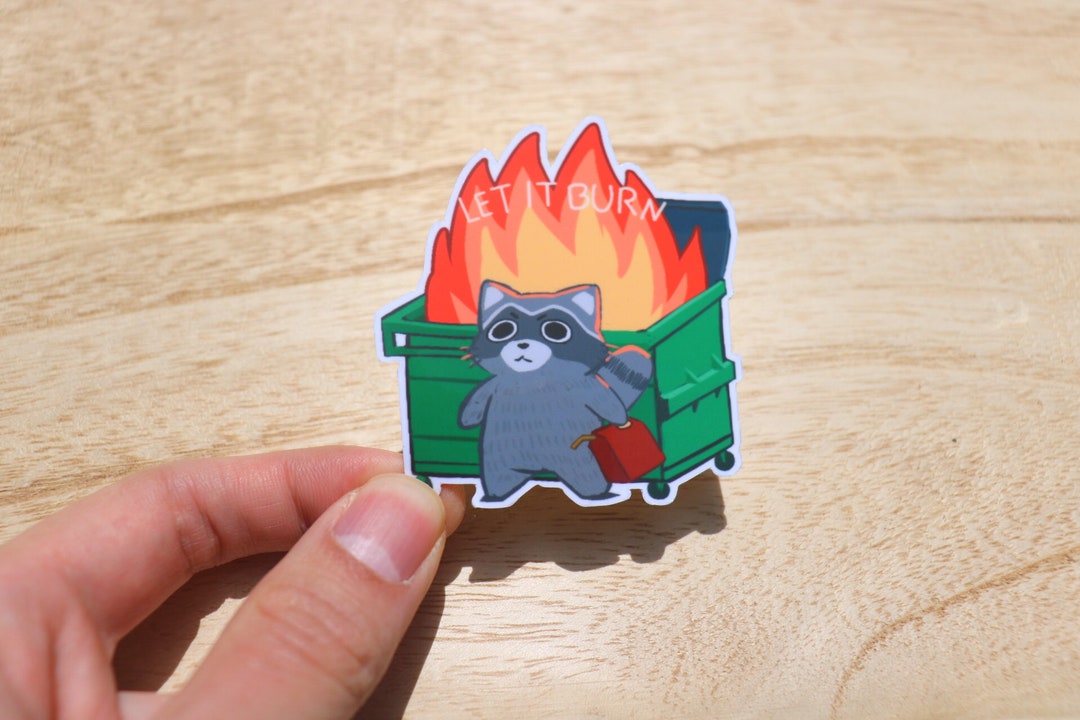 Let It Burn Raccoon Dumpster Fire, Kawaii Raccoon Meme Sticker, Trash ...